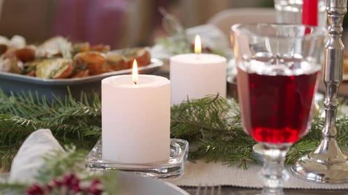 Candles on the dinner table.